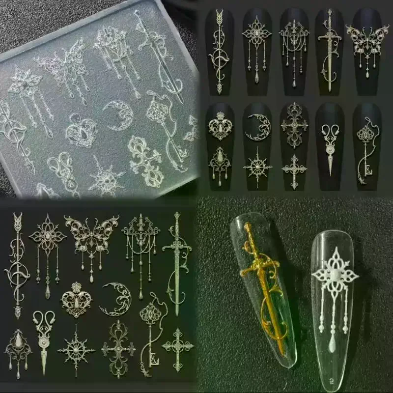 1 Pcs 유럽 복고풍 스타일 3d 릴리프 실리콘 몰드, 투명 꽃 나비 넥타이 네일 아트 실리콘 조각 몰드 금형 템플릿