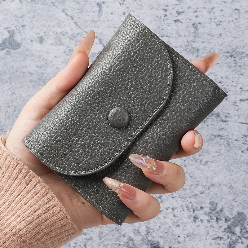 Premium Litchi Pattern Mini Wallet - Soft Leather Card Holder and Money Clip with Coin Purse