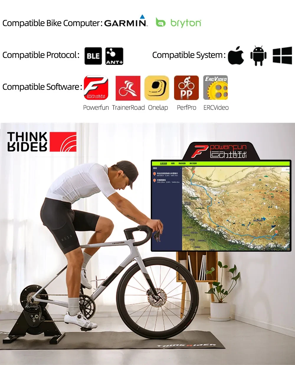 Thinkrider A1 – Treinador de Bicicleta de Transmissão Direta, Medidor de Energia, Compatível para Uso Doméstico