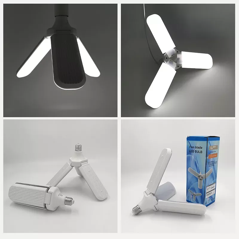 LED 전구 45W E27 220V 30W 60W 홈 에너지 절약 고휘도 펜던트 조명, 접이식 팬 블레이드 LED 차고 조명