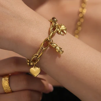 أساور أنيقة للنساء من الفولاذ المقاوم للصدأ على شكل قلب ودب وزهرة 1