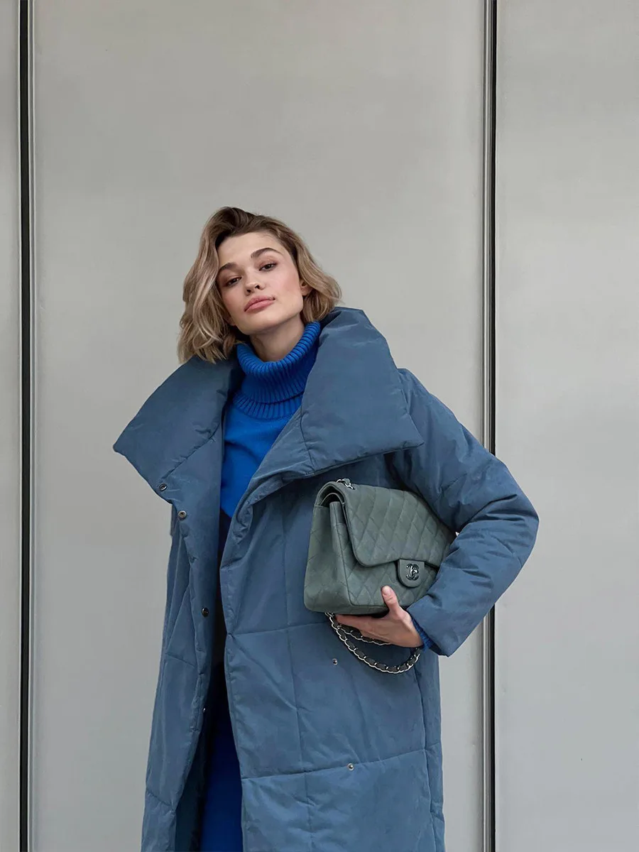 Winter Female Parkas Outwear Loose Lace-Up High Waist Long Sleeve Pocket Lapel Bandage Coat For Women Solid Parkas