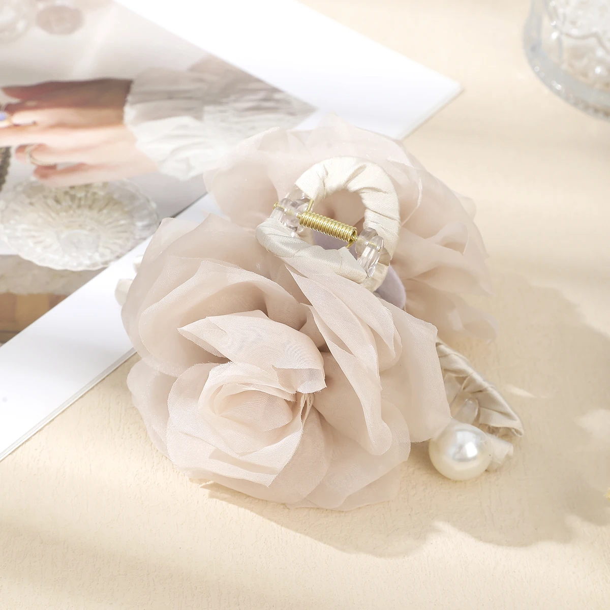 شبكة زهرة مشبك شعر السيدات أنيقة ذيل حصان الشعر ال...