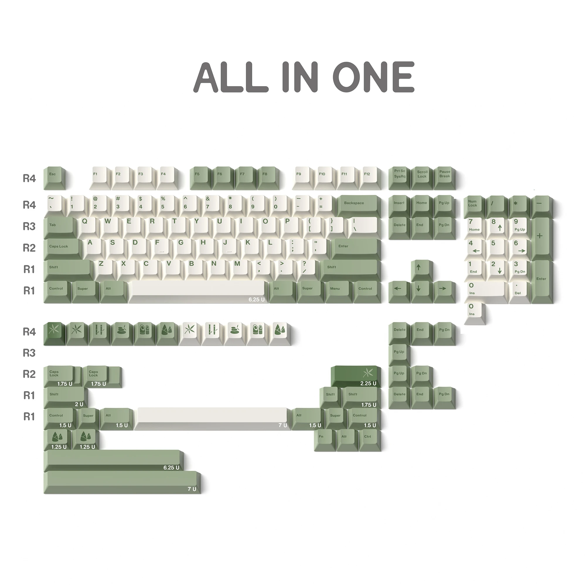 1 Set Green Warm White Bamboo Forest Keycaps Cherry Profile PBT Dye Sublimation GMK Botanical Key Cap 141 Keys For MX Keybaord