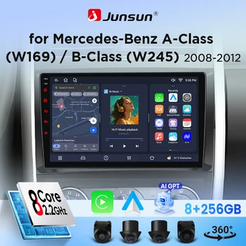 Radio de coche Junsun con CarPlay inalámbrico y Android Auto para Mercedes-Benz Clase A (W169) / Clase B (W245) 2008-2012, con ventilador de refrigeración incorporado, navegación GPS Android, reproductor multimedia, WiFi, DSP, RDS, BT, SWC, pantalla táctil IPS, unidad principal de autorradio estéreo. 1