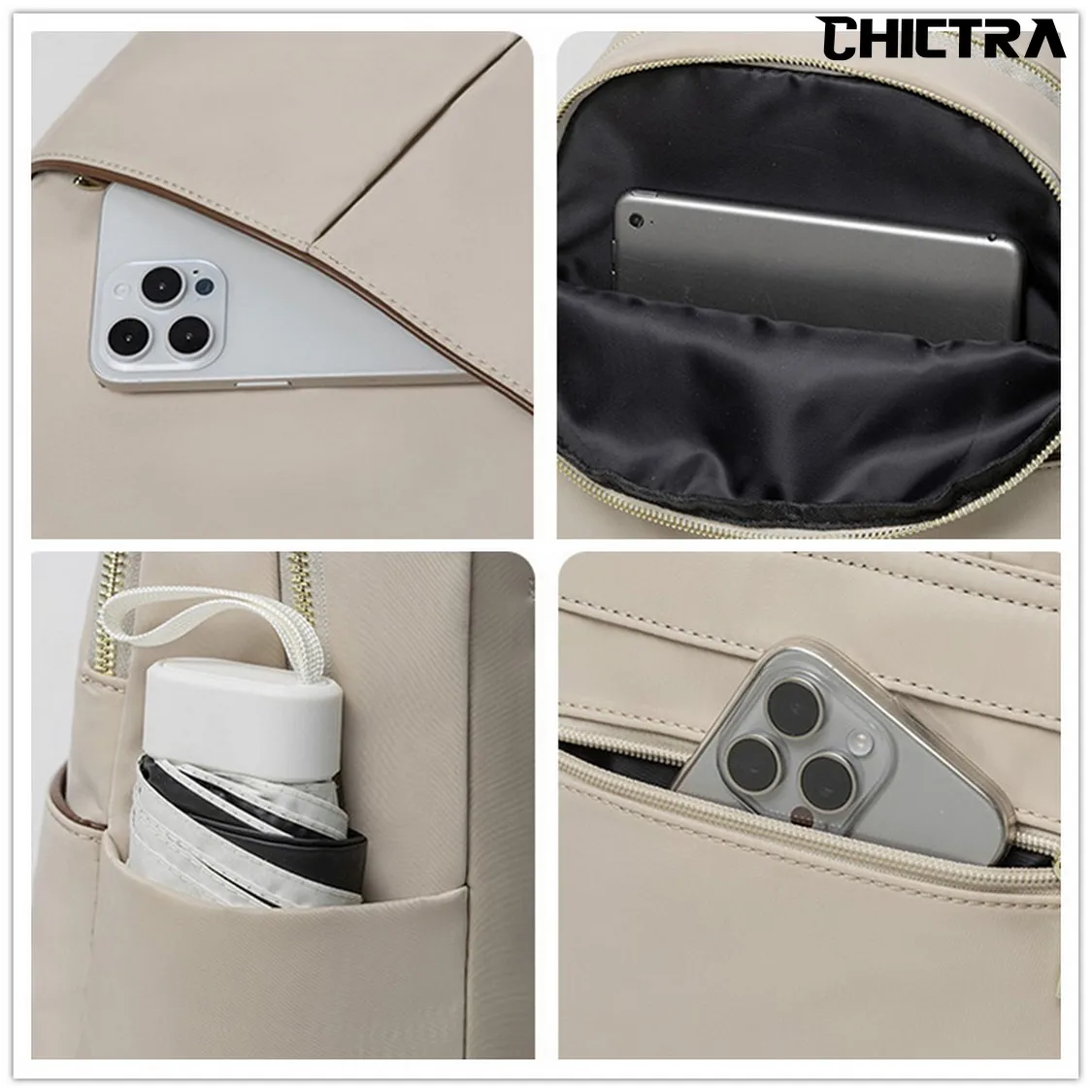 CHICTRA Borse zaino alla moda per donna Borse per libri da ragazza leggere stile casual Semplicità Borsa da viaggio portatile in tinta unita - immagine 5