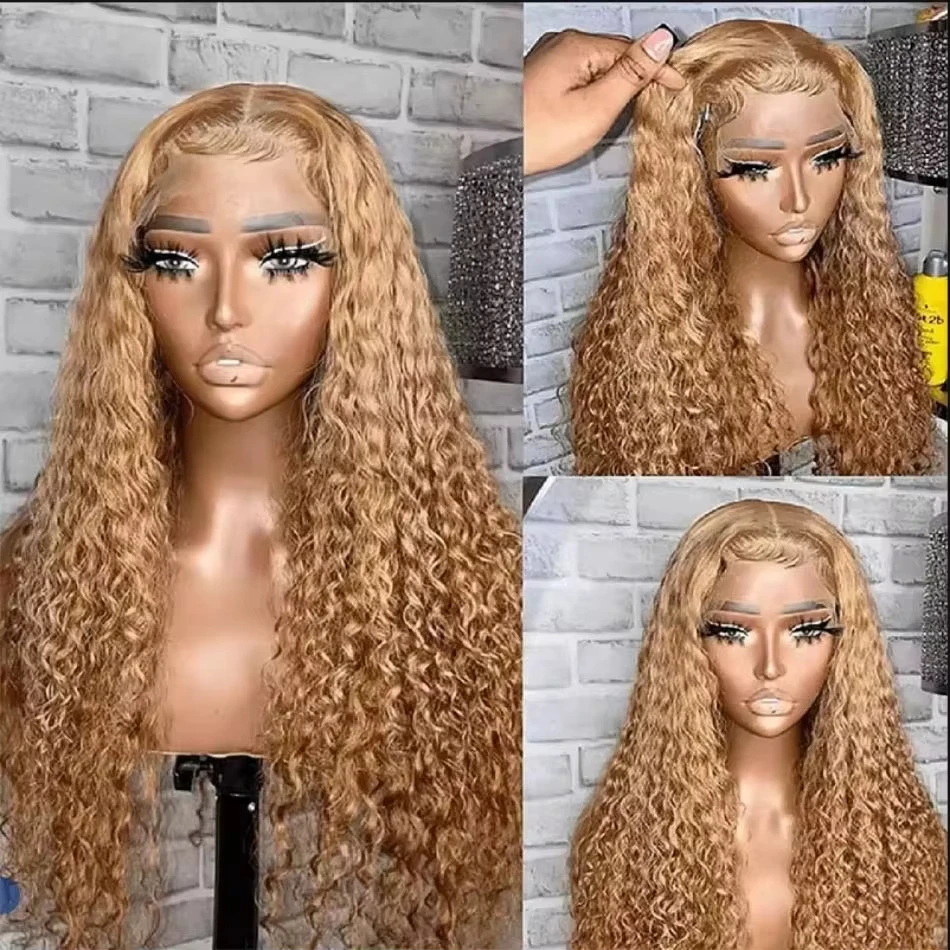 #27 Honey Blonde Lace Front Wig 30 Inch Deep Wave Frontal Wig Curly Human Hair Wig 13x4 13x6 Colored Human Hair Wigs 200 Density