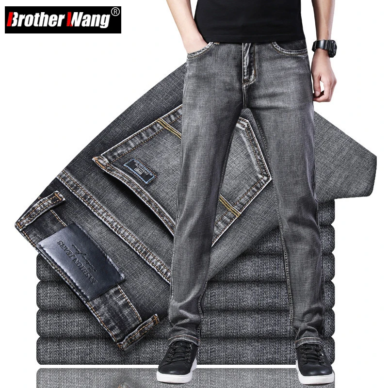 Summer Men's Jeans Thin Grey Business Fashion Stretch Denim Straight Pants Male Trousers men jeans mens jeans business jeans jeans trousers elastic jeans denim trousers