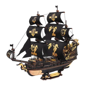 Robotime ROKR The Seahorse Barque Pre-colored Baroque-era Warship for Adult Gifts for Family Building Block Kit 3D Wooden Puzzle 1