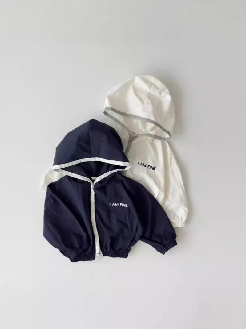 Summer Baby Hooded Cardigan Toddler Long Sleeve Sunscreen Jacket Boys Girls Breathable Letter Coat Kids Sunscreen Clothing