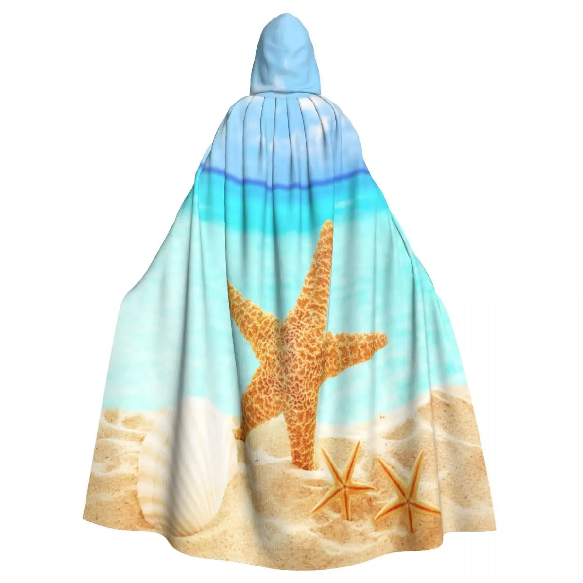 

Starfish And Shells On Sandy Beach Cloak Hooded Cosplay Costume Halloween Adult Long Party Cape