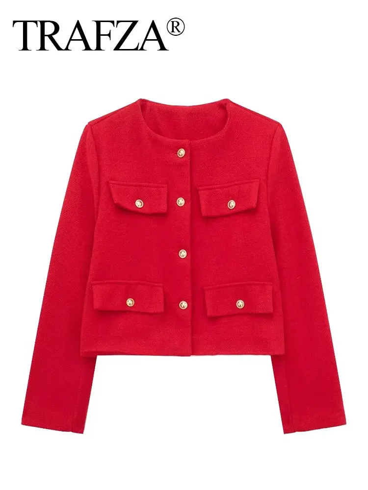 HH Women Elegant Beige White Coat Long Sleeve O Neck Jacket With Metal Buttons Spring Female Fashion Streetwear Chic Coats