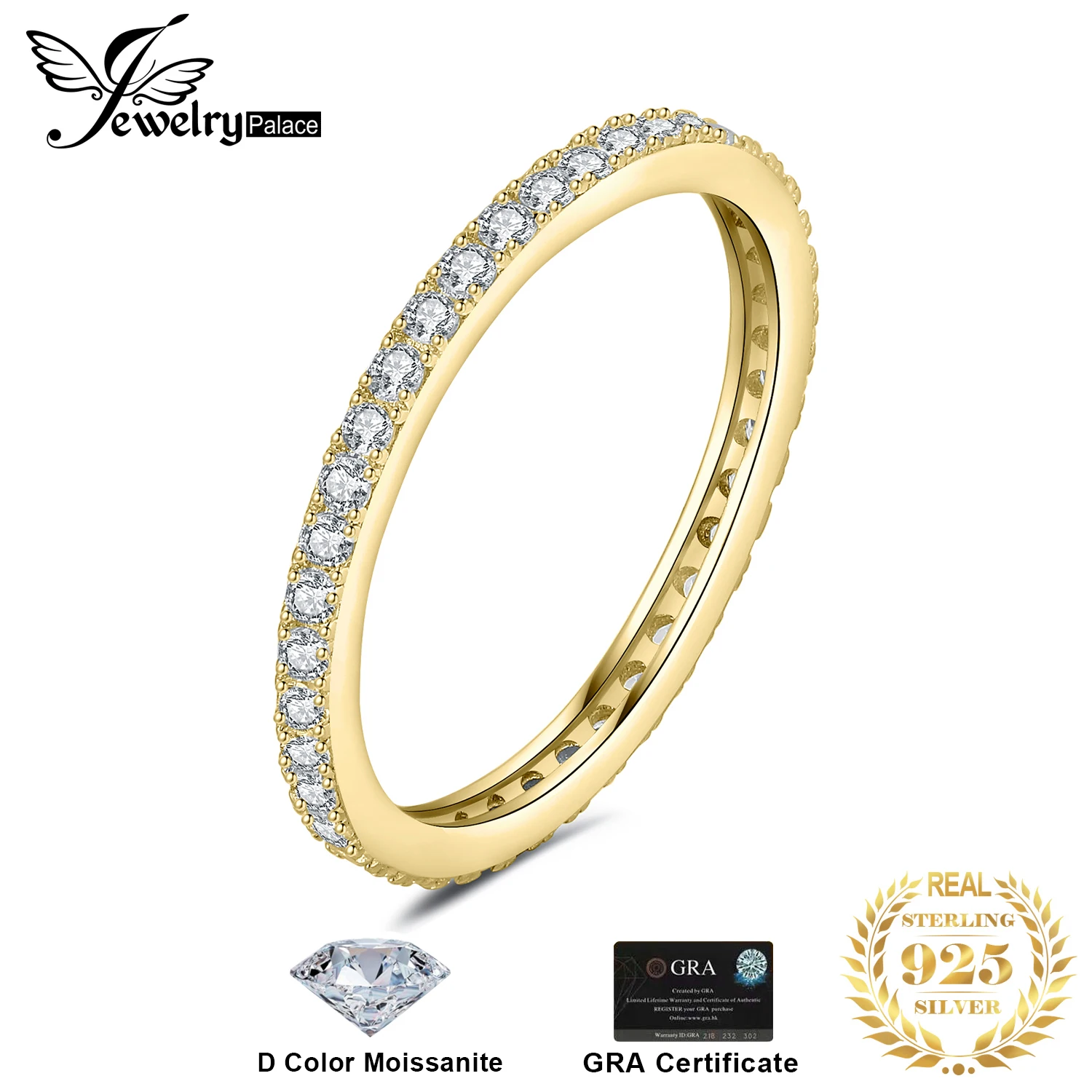Moissanite D Color Eternity Total 0.6ct 925 Sterling Silver Wedding Band Ring For Women Yellow Rose Gold Plated wedding rings,finger rings,fashion rings,fashion ring,metal rings,stone rings,gold rings