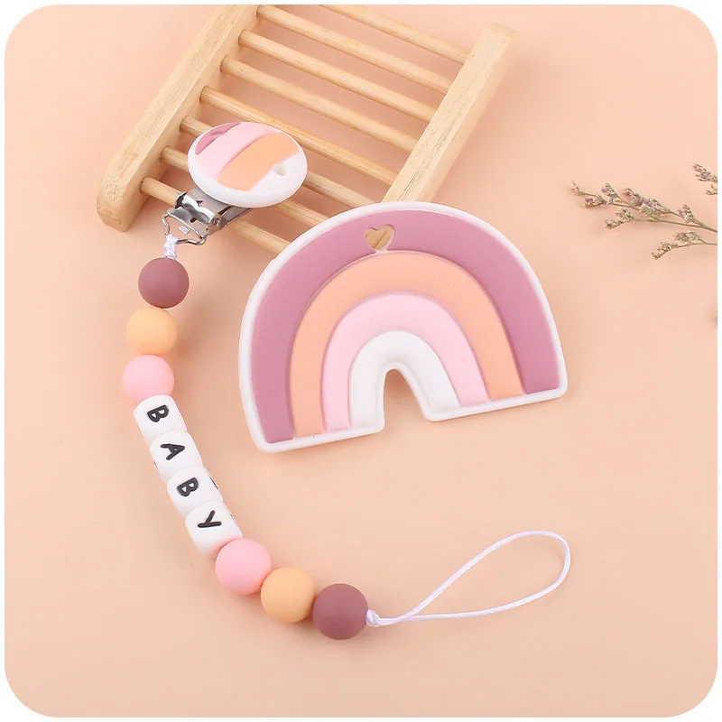 

Baby Pacifier Chain Cartoon Silicone Rainbow Clip To Appease The Baby Cartoon Rainbow Silicone Grinding Stick Toy