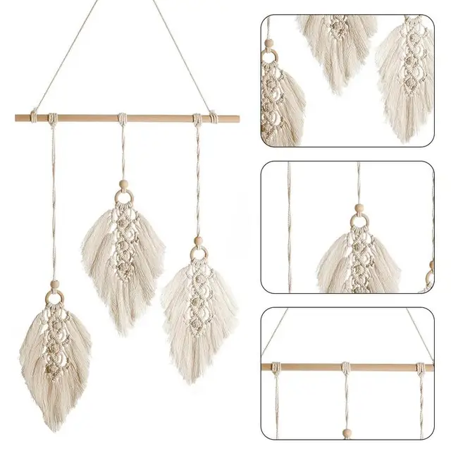 Makrame Fal Lógó Szőtt Levél Gobelin Művészet Gyönyörű Medál A Boho Otthoni Dekorációhoz Apartman Óvodai Dekorációk - Image 2