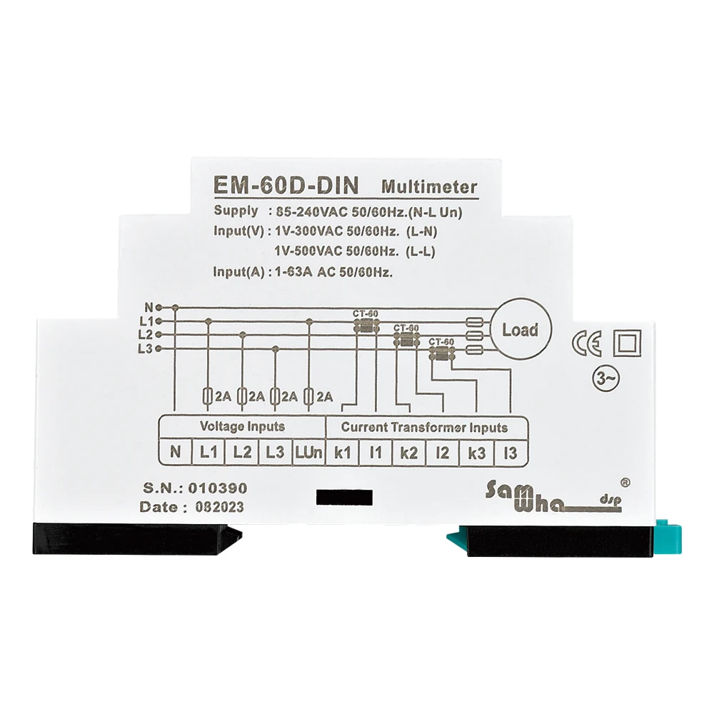 Samwha-Dsp EM-XXD-DIN Digital Multimeter, Contains 3 C.T, Three Phase Volt(L-L),(L-N), Ampere ,Frequency, Phase Sequence Display 4