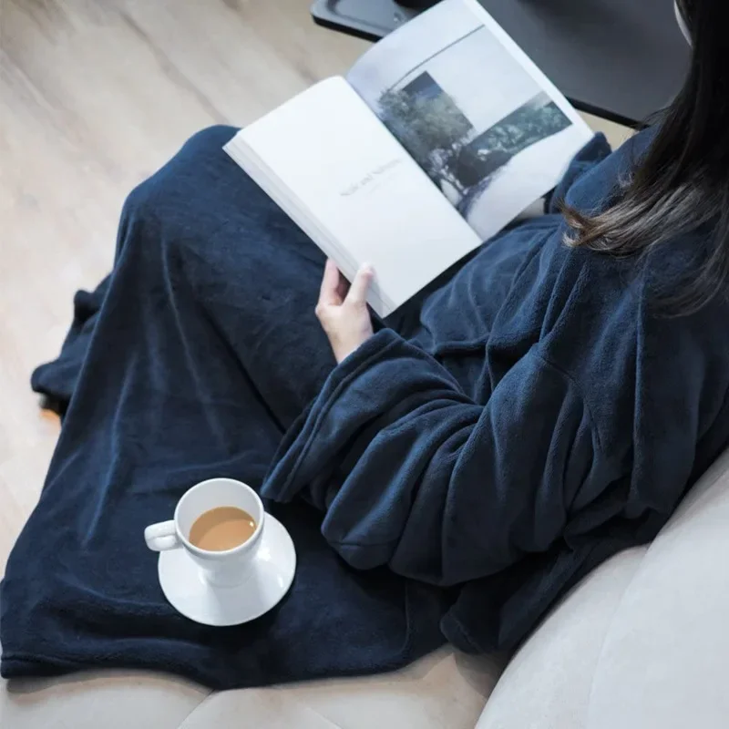 Autumn and Winter Plush Blanket Large Pocket Multifunctional Wearable Lazy Sleeve Blanket Antistatic Flannel