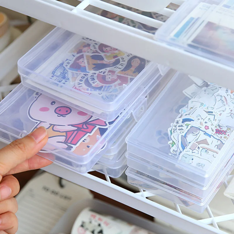 Transparent Plastic Storage Box Organizer Stickers Box Desktop Container  Washi Tape Stickers Box Art Tool Case Stationery