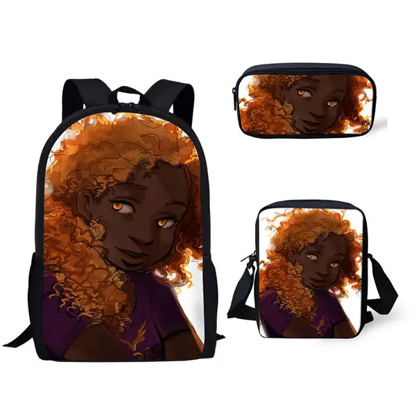 Popular Black African Girls 3D Print 3pcs/Set pupil School Bags Laptop Daypack Backpack Inclined shoulder bag Pencil Case