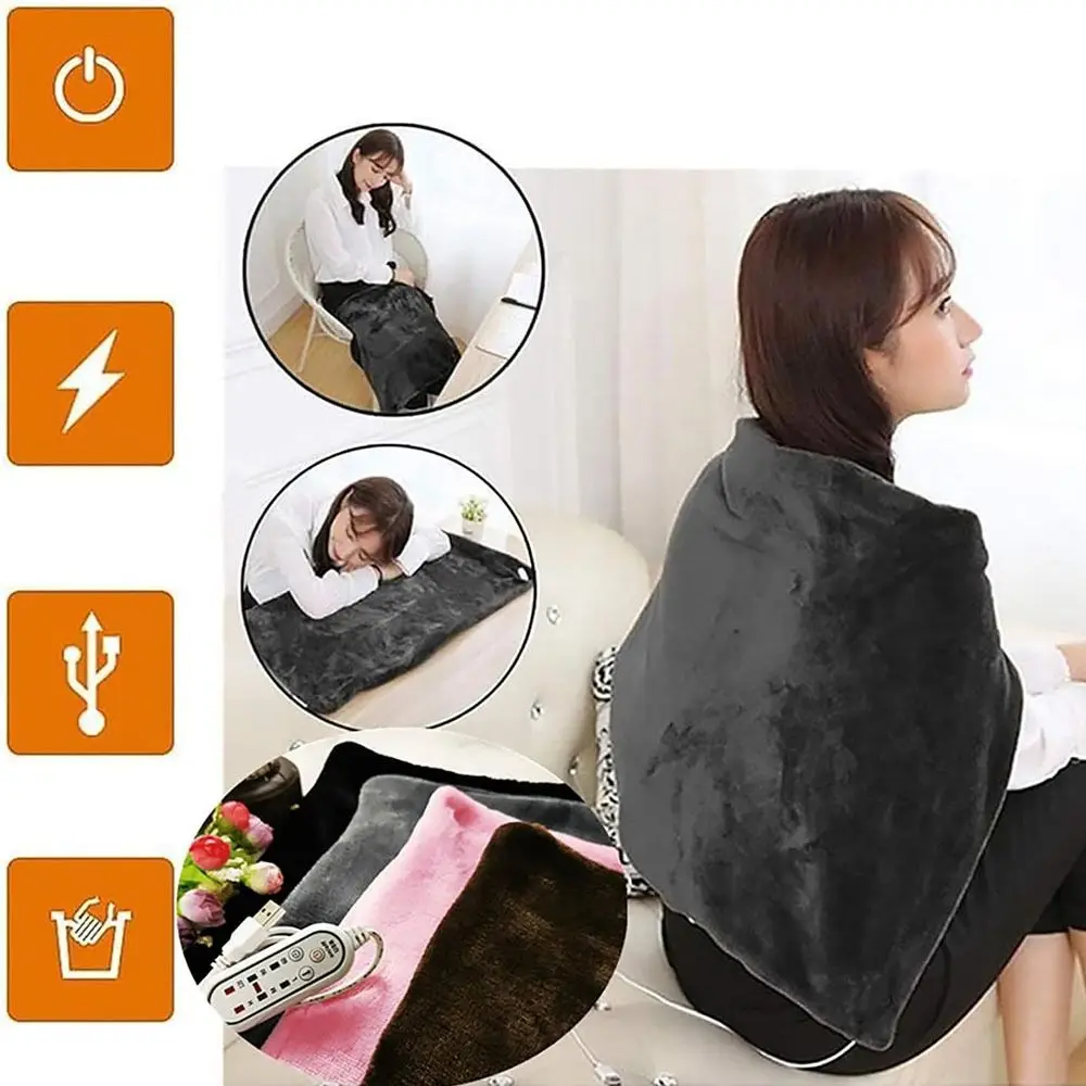 

Soft Electric Heated Blanket Portable Flannel 3 Heat Settings Warm Cushion Keep Warm USB Heated Shawl Wrap Home