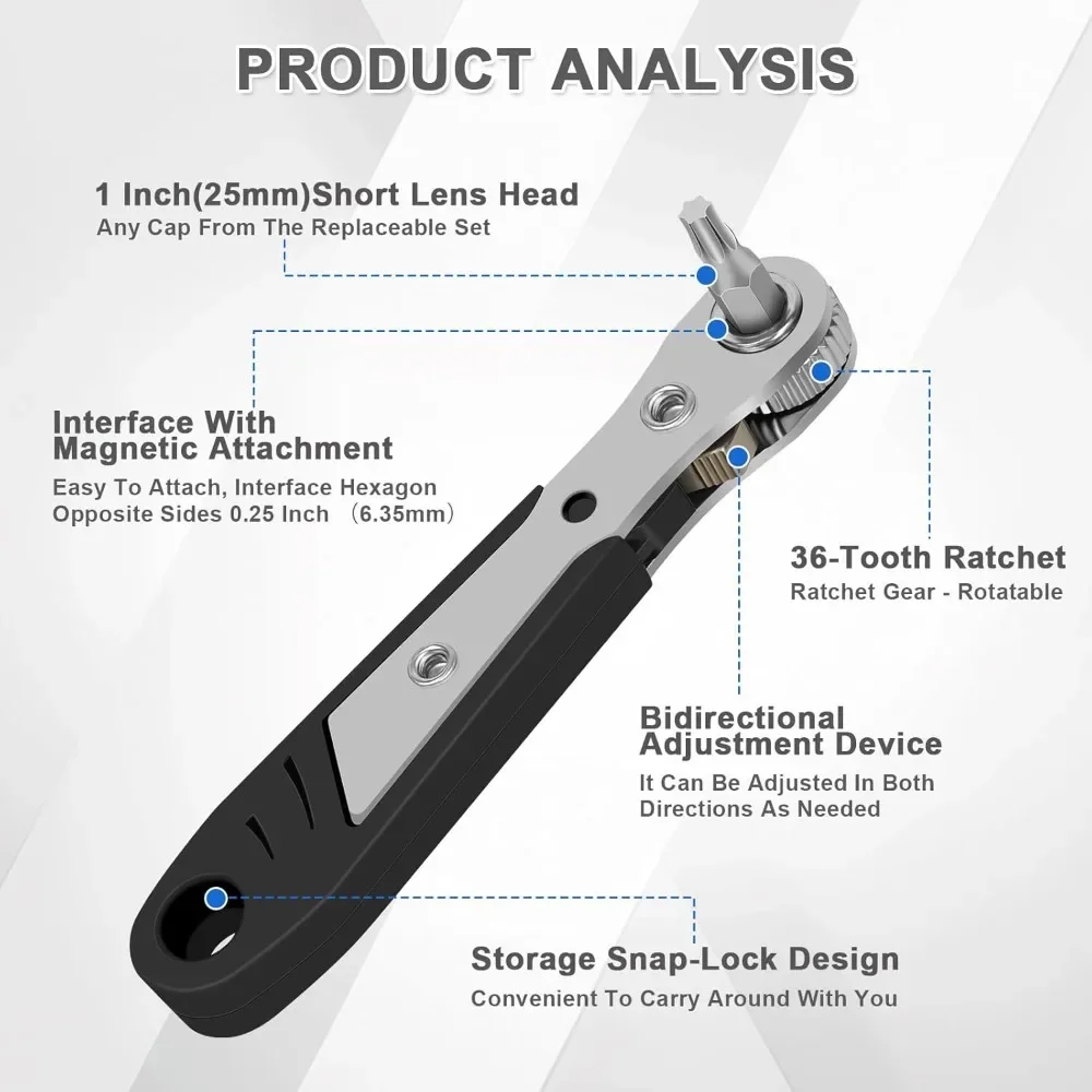 Compact Multi-Position Screwdriver Set for Tight Spaces - Versatile and Professional Mini Ratchet Kit