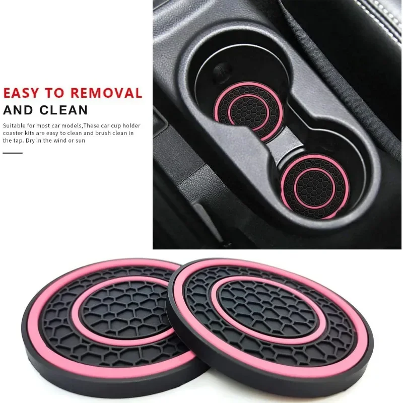 Set of 2 Anti-Slip Car Console Coasters - 7cm Honeycomb Design