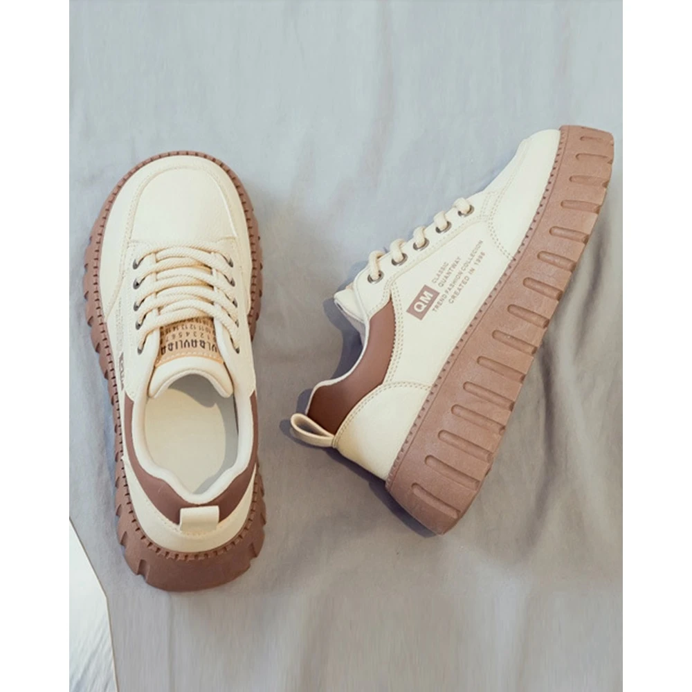Women Going Out Colorblock Letter Print Lace-up Platform Shoes Spring Fashion Daily Casual Round Toe Flats Zapatillas Mujer
