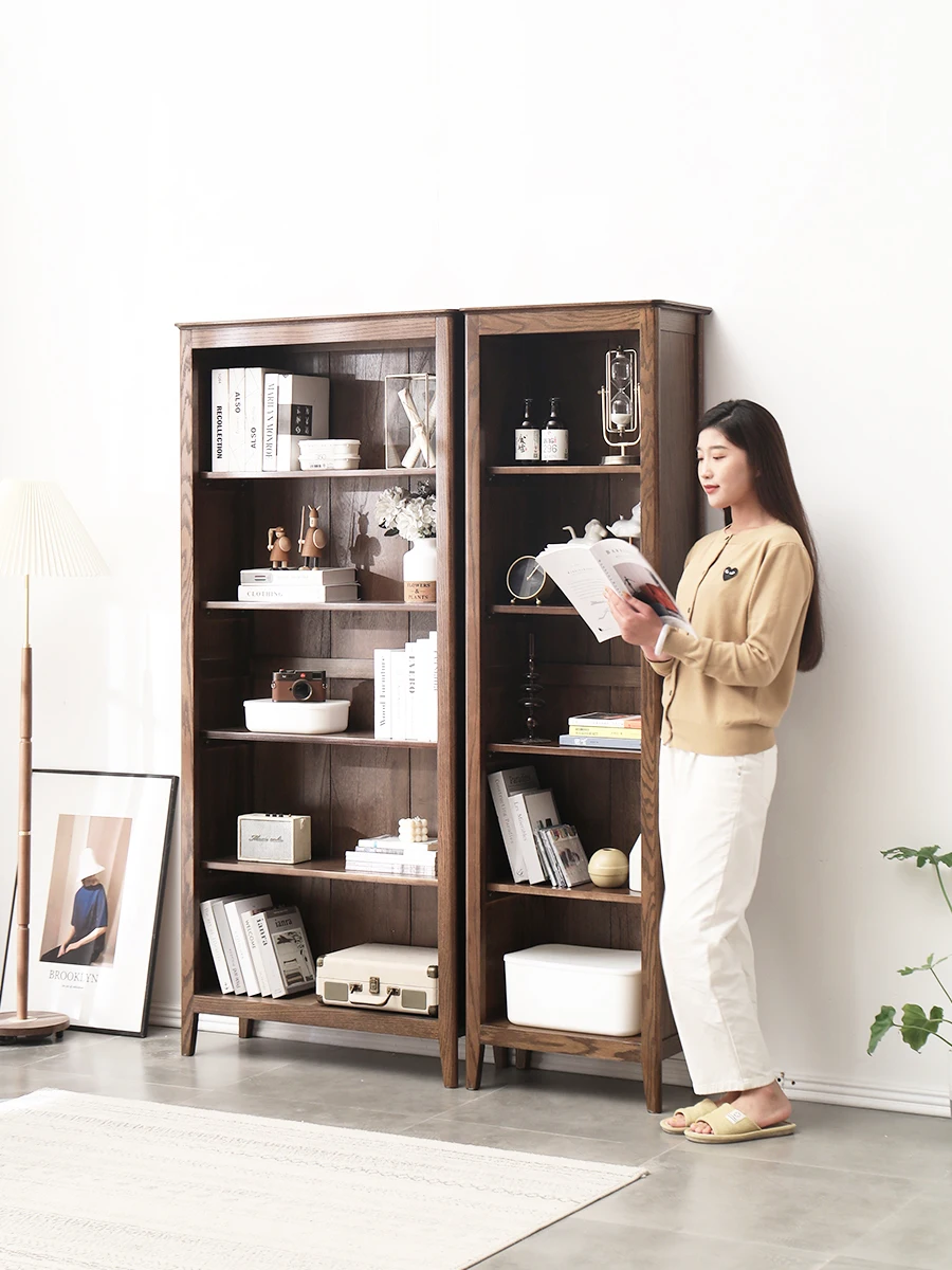 

All solid wood bookcase, American simple and environmentally friendly, walnut red oak combination bookshelf, study shelf