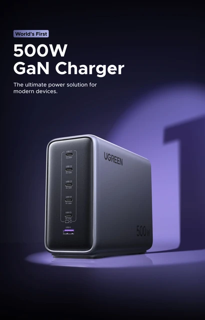 UGREEN 500W 充電器 type-c 卓上 急速【単ポート最大240W 高出力】GaN