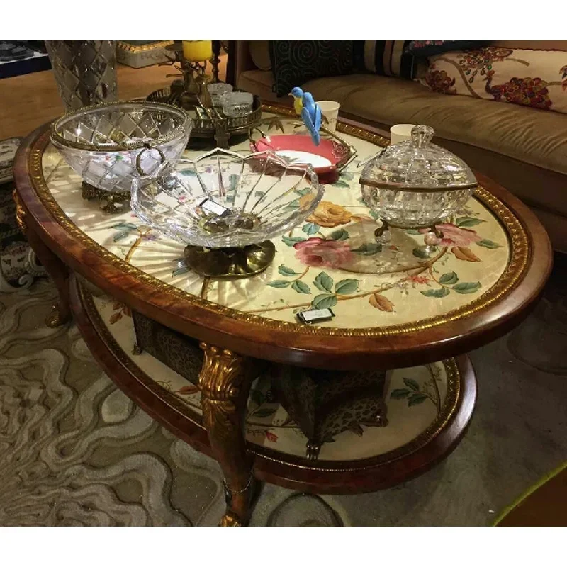 

Exquisite Rococo hand-painted flowers, yellow double-layer tea table corner, several French villa model tea tables.