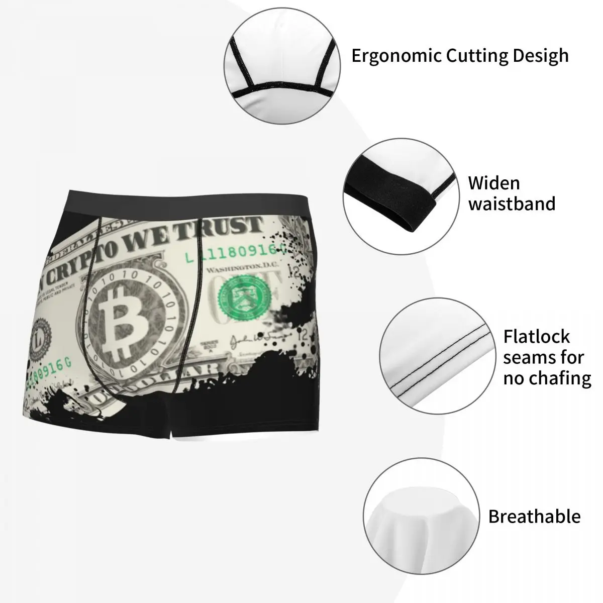 Money Dollar Boxer Shorts In Crypto We Trust Bitcoin US Dollars Men  Underwear Boxer Briefs