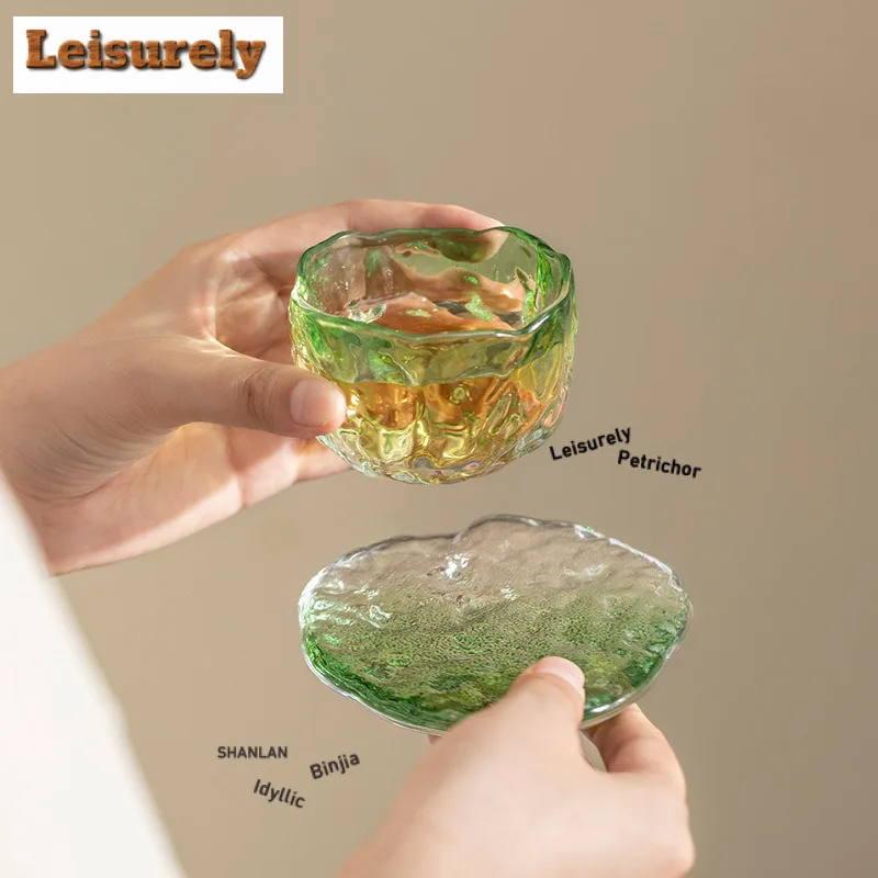 100ML Flowing Cloud Glass Color Crystal Teacup Creative Tea Bowl Mug Tea-tasting Fragrance Cup Chazhan Master Cups Teaset Saucer