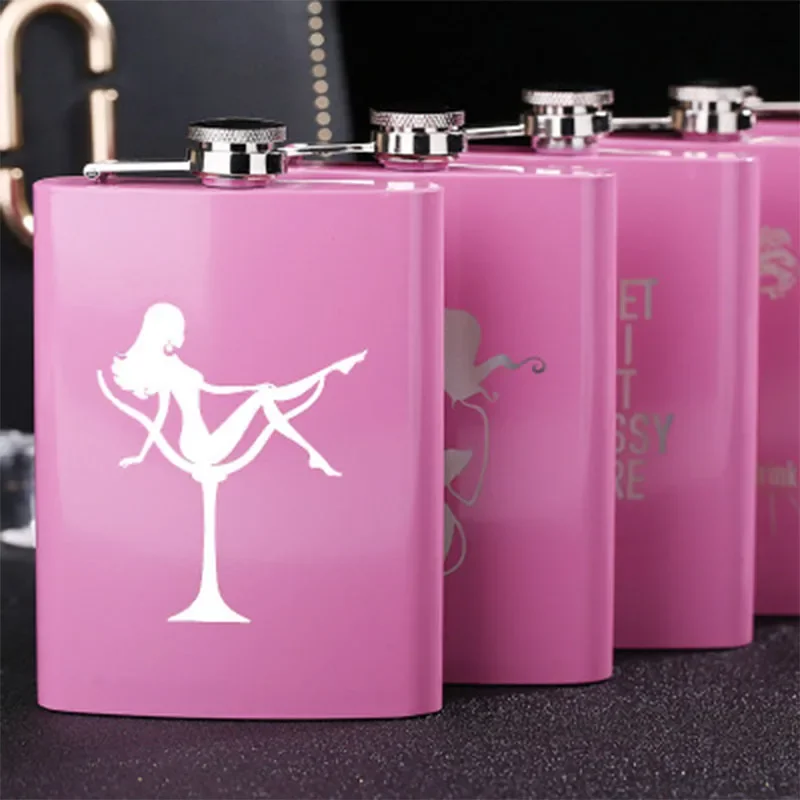 8 OZ Rose Red Portable Outdoor Metal Ms. Style Stainless Steel Hip Flask  Gift For Woman Fashion Wine Alcohol Flagon
