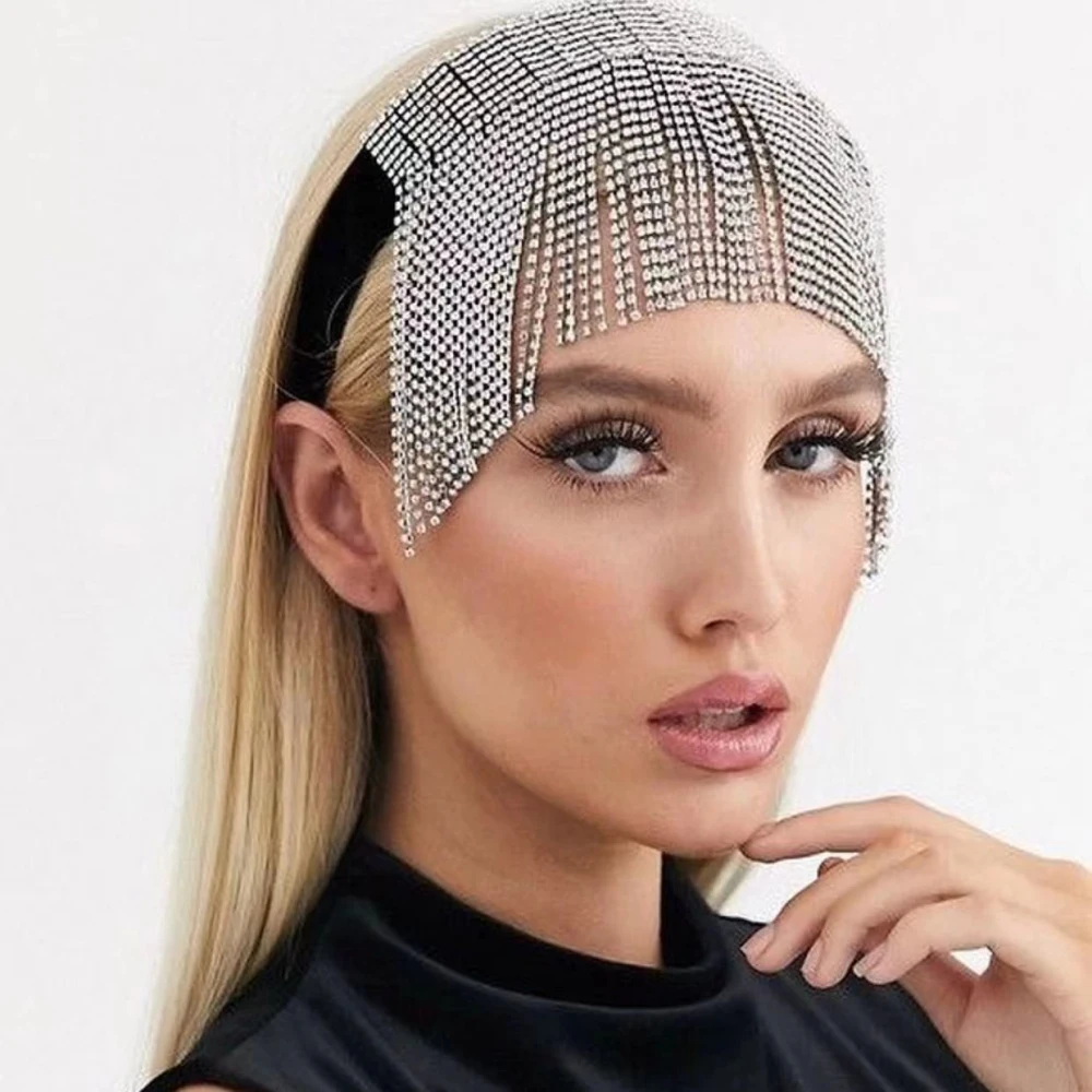 HB76 Europe Tassel Headband for Women Brides Forehead Tiaras Shiny