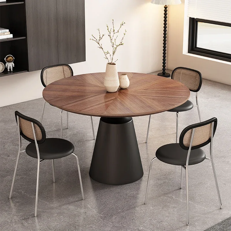 Italian Minimalist Dining Room Sets Black Dining Table Retro Restaurant Wooden Round Table A Manger Kitchen Furniture