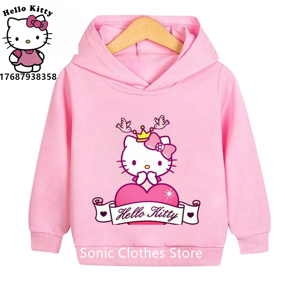 

Толстовка с капюшоном Hello Kitty, детская одежда для девочек, одежда для маленьких мальчиков, Осенние теплые толстовки, одежда с капюшоном из мультфильма, 2023