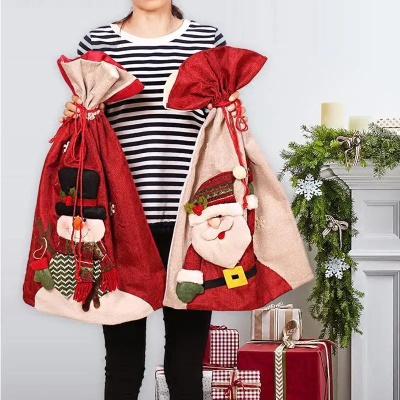 

Christmas Large Santa Cloth Gift Bag Extra Large Tote Bag Christmas Decoration Santa Pocket Drawstring Pocket Childlike Fun