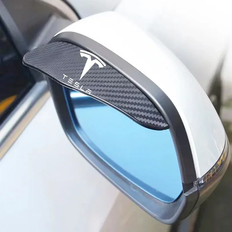 2Pcs Carbon Fiber Car Rearview Mirror Eyebrow Rain Cover for Tesla Model 3 Roadster Model S X Y