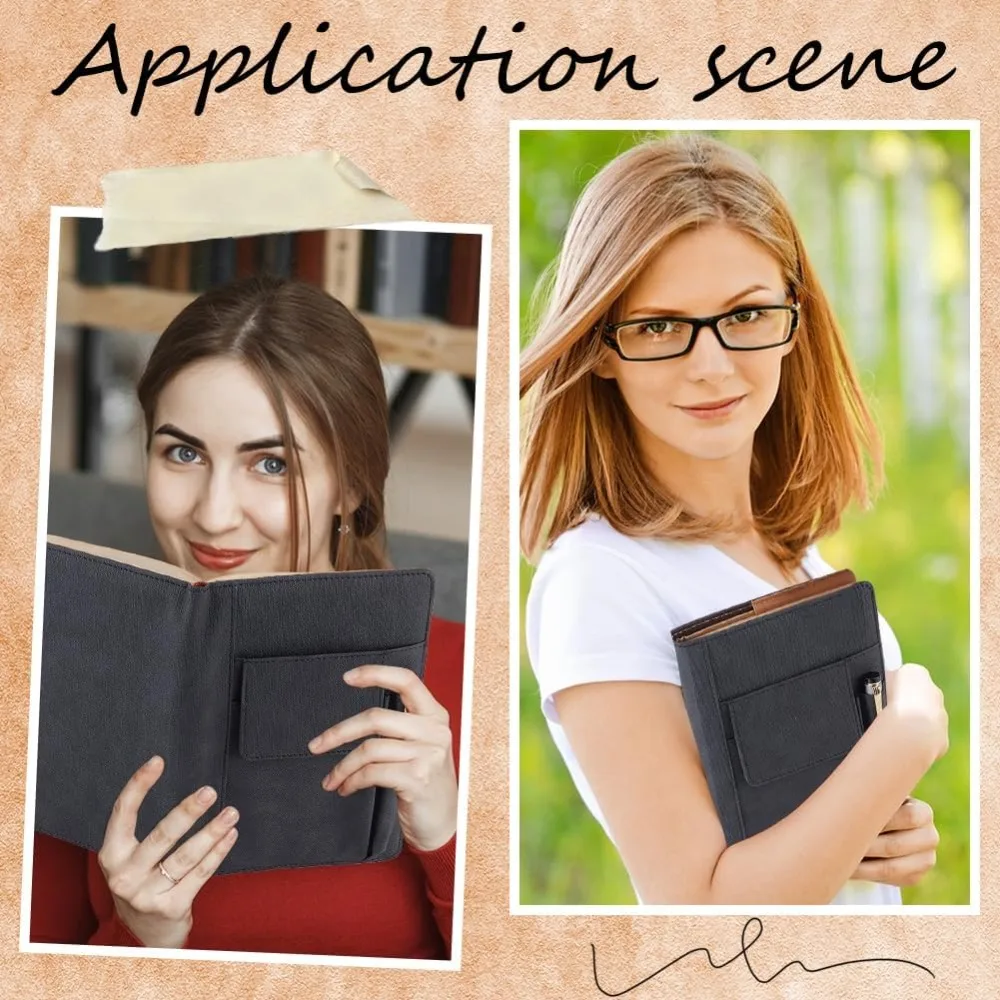 Book Cover PU Leather A5 Waterproof Book Sleeve Black Reusable Book Protector Hardcover Paperbacks Notebook Wraps with Pen 5