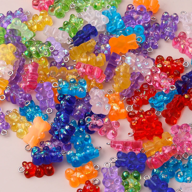 Jewelry Charms Resin Charms Fashion Jewelry Accessories 10pcs 22X11mm Resin Sequins Gummy Bear Charms For Jewelry Making Cartoon Earrings Pendants Necklaces Bracelets DIY Accessories