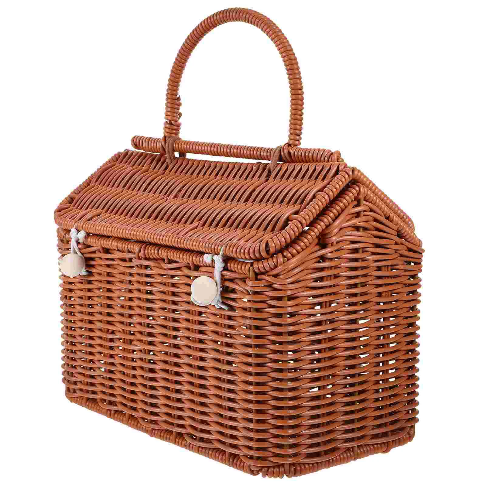 

Rattan Woven Basket Handle House Shaped Shopping Basket Straw Picnic Basket Wicker Handbags Beach Bag Flower Girl Basket Gift