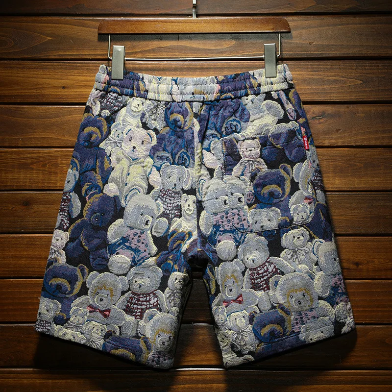 Casual shorts for men2024summer home outdoor large size jacquard beach pants trendy printed loose breathable shorts 3