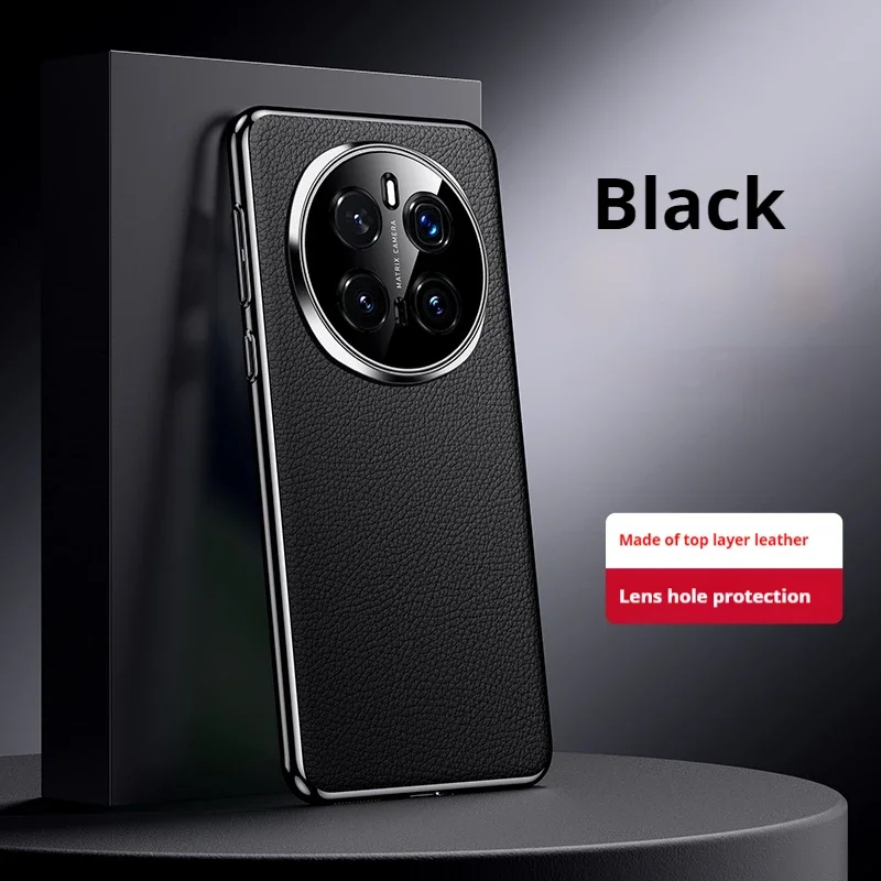 Luxury Leather Phone Case with Full Camera Lens Protection and Hard Plating Back Cover