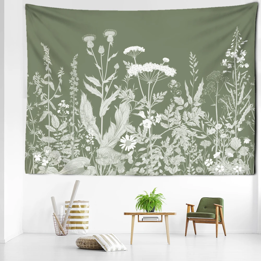 Wildflowers And Plants Tapestry Wall Hanging Minimalist Abstract