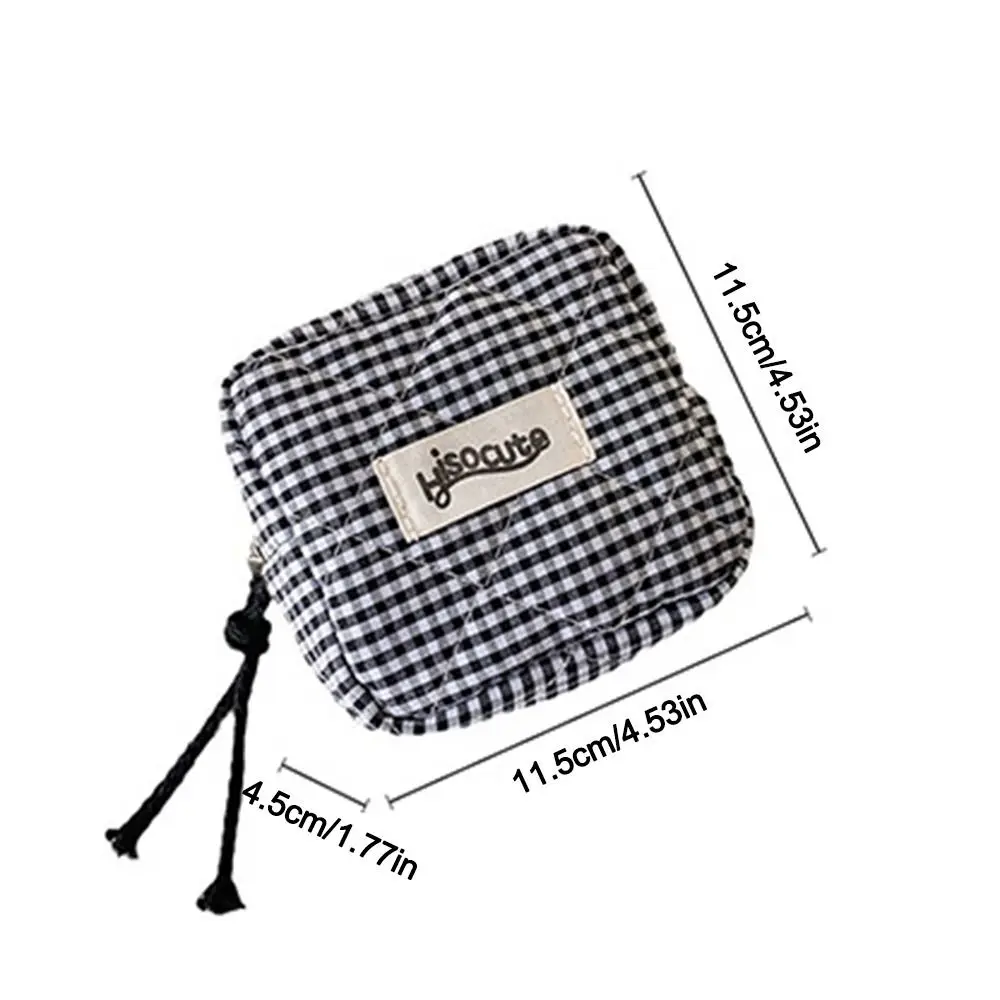 Cotton Plaid Coin Purse Cosmetic Bag Organizer