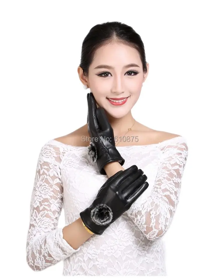 

Women's Velvet Thick Sheepskin Gloves Mittens Warm Genuine Leather Cowhide Female Hot Sale Winter