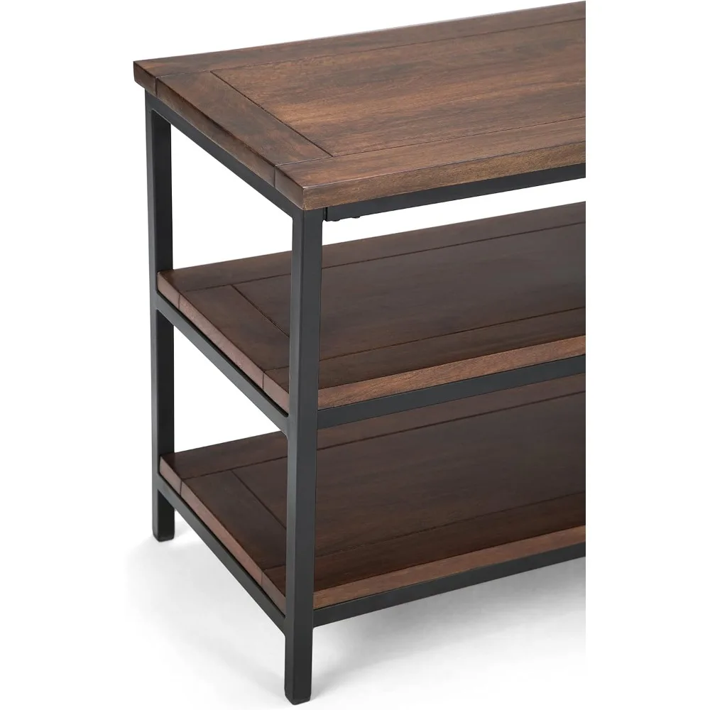 Skyler SOLID MANGO WOOD 60 Inch Wide Industrial TV Media Stand in Dark Cognac Brown for TVs up to 65 Inches