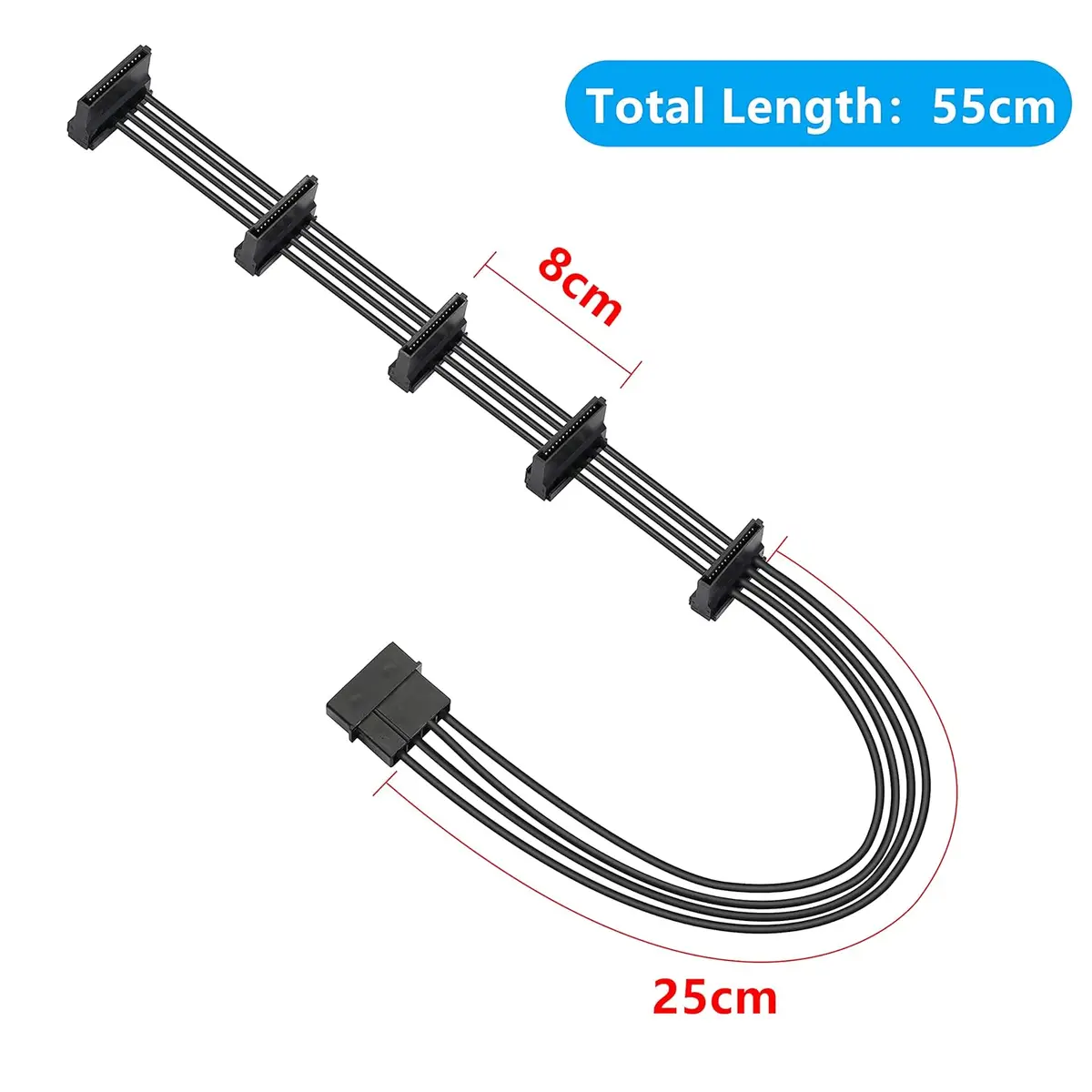 High Quality 1 Pcs Practical Durable PC Server 4 Pins IDE Molex 1 to 5 SATA Power Cable Adapter Splitter Cables 18AWG Black 40cm — view 5