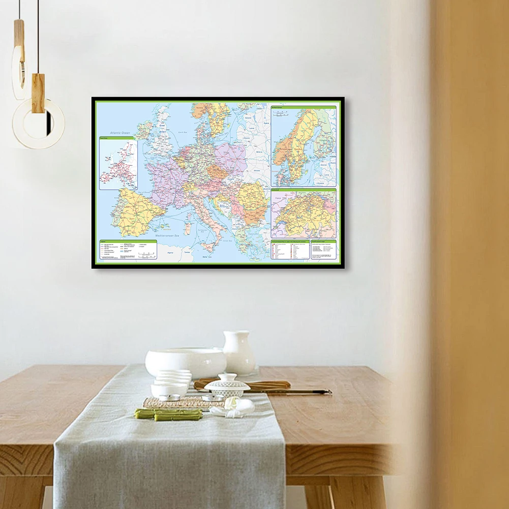 59*42 cm The Europe Political Map with Details Wall Art Poster Decorative Canvas Painting School Supplies Classroom Home Decor