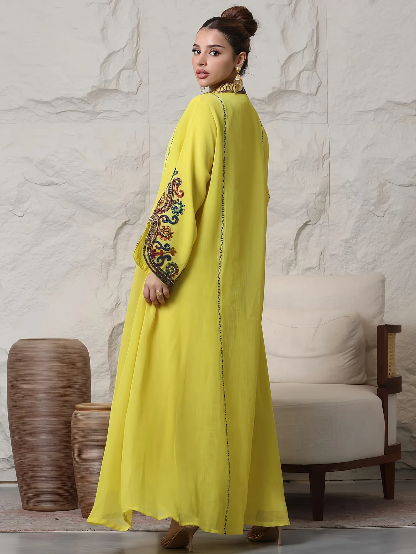 Embroidery Abayas for Women Muslim Maxi Dress Eid Djellaba Dubai Turkey Kaftan Islam Jalabiya Morocco Caftan Vestidos Femme Robe - Image 4